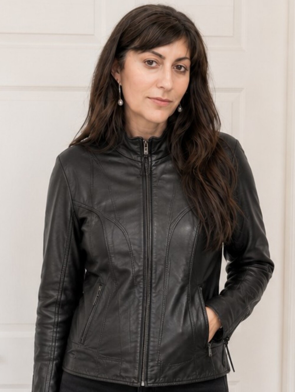 Women Walter Dyer Ali-Oop soft Leather Black Moto Biker Riding Jacket Coat 40/L